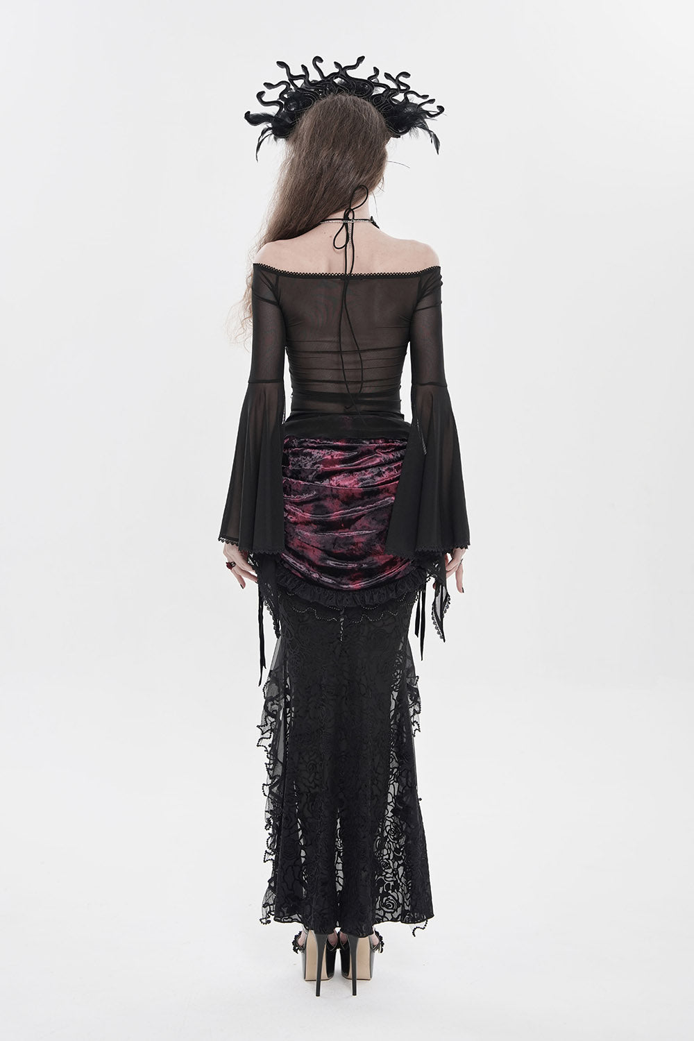 sheer womens gothic mesh long sleeve flared top by devil fashion