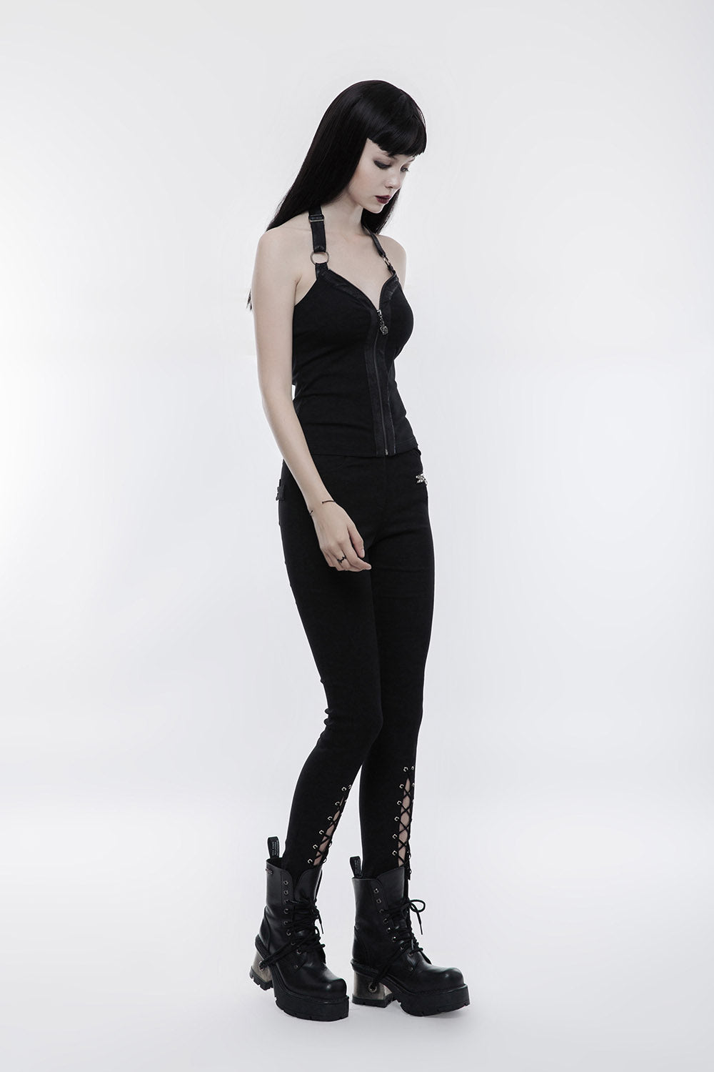 womens black punk halterneck tank top by punk rave