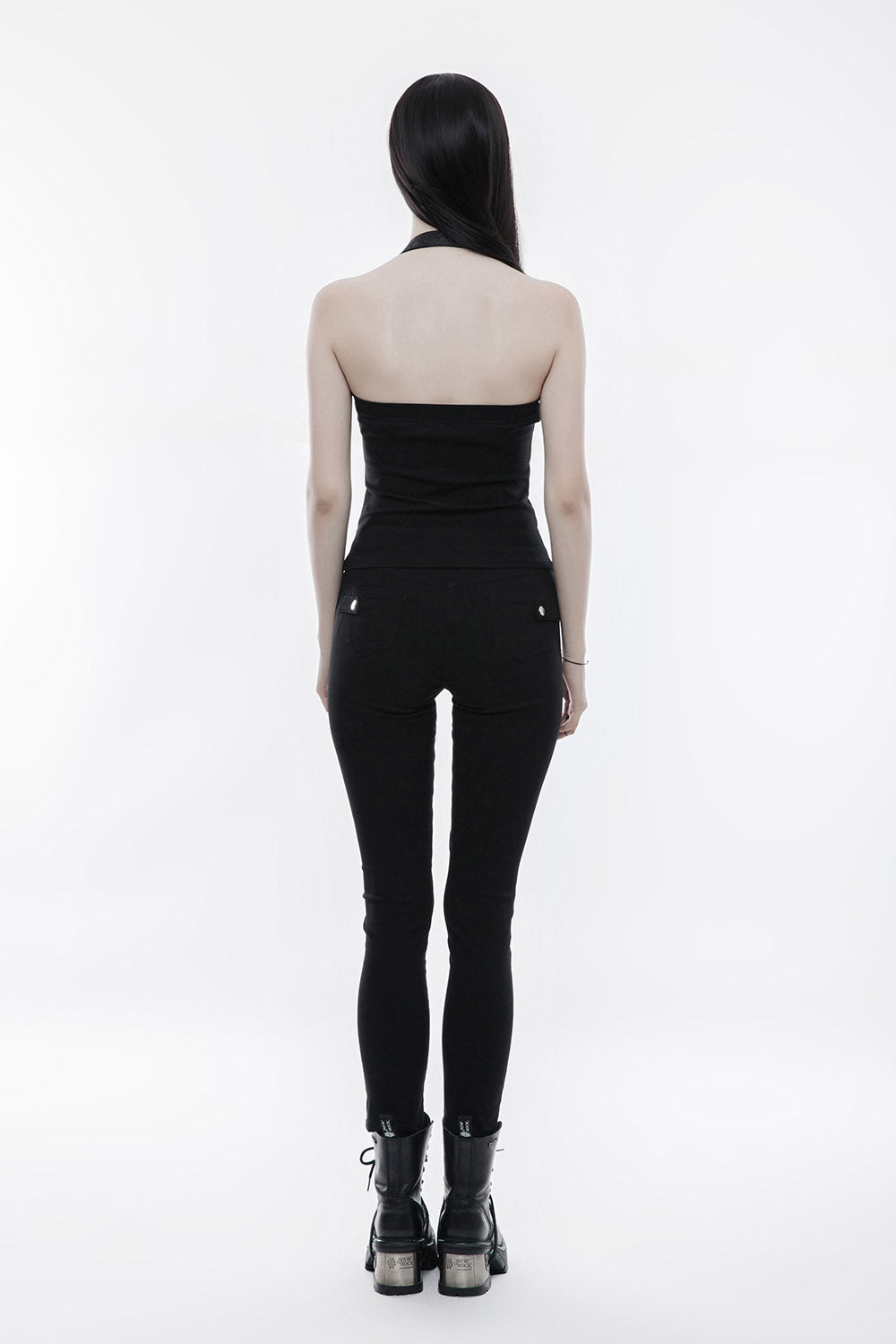 gothic womens black punk halter neck tank top