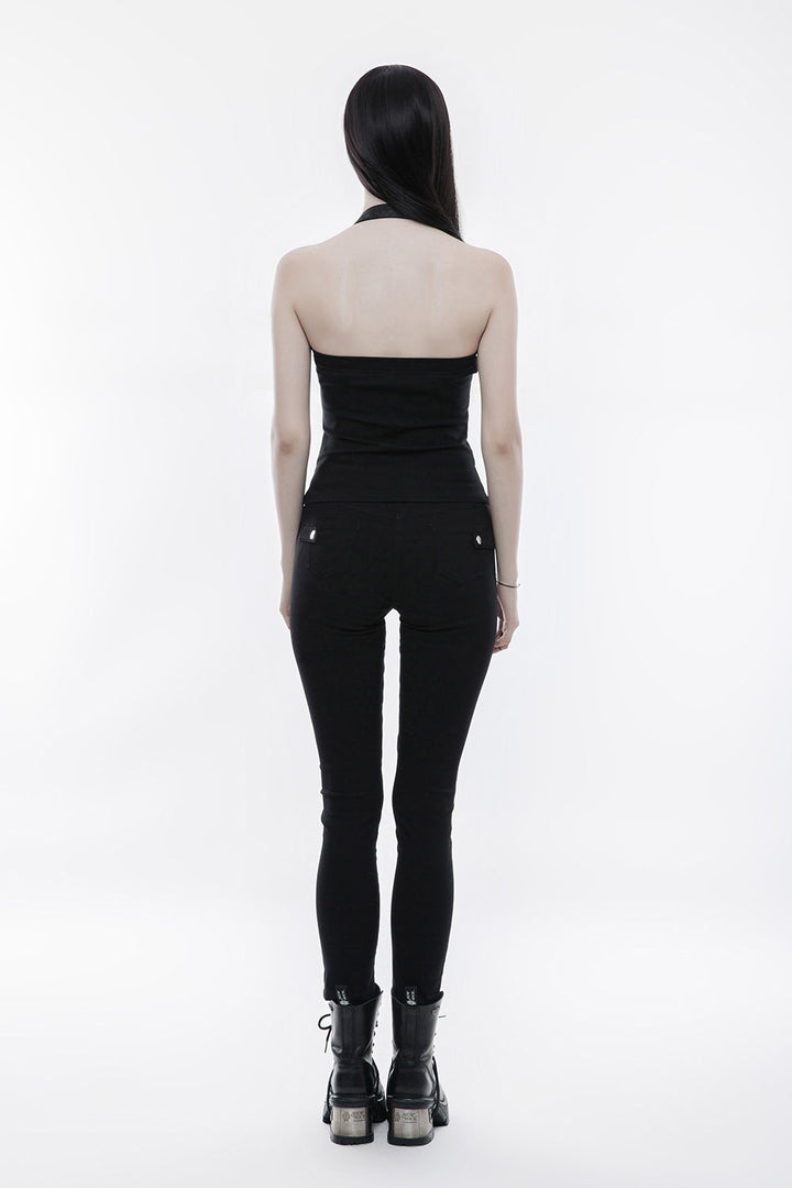 gothic womens black punk halter neck tank top