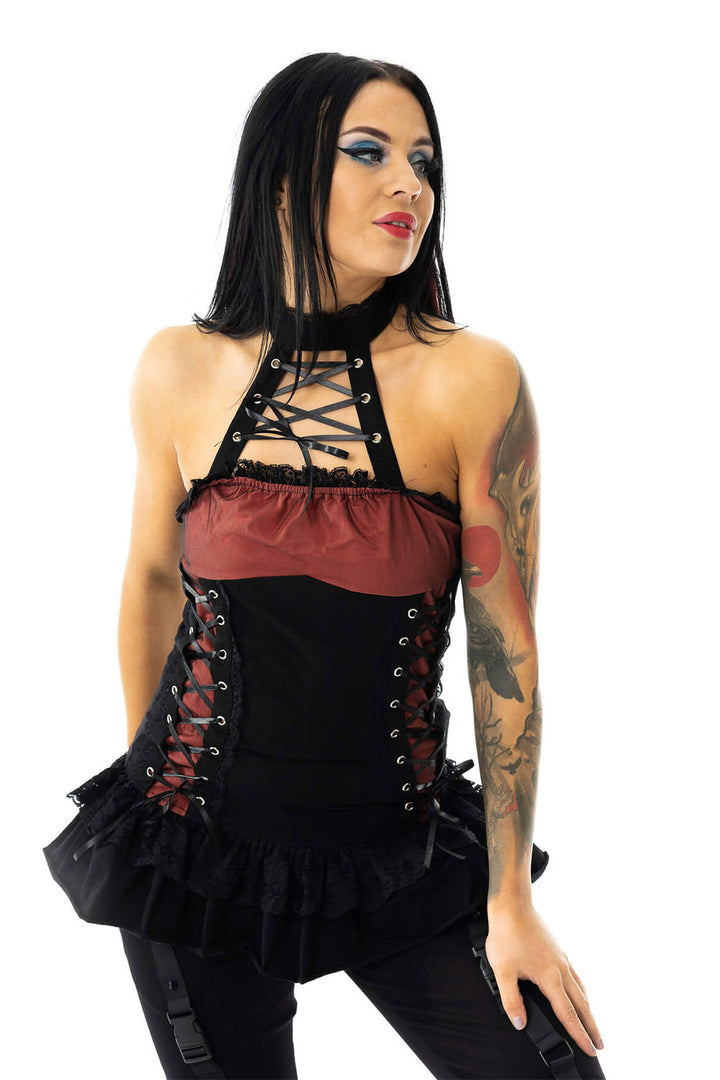 red and black vintage goth top