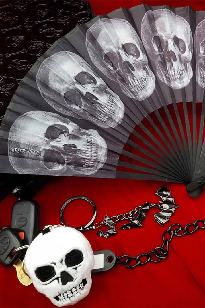 bamboo gothic skull printed hand fan by kreepsville
