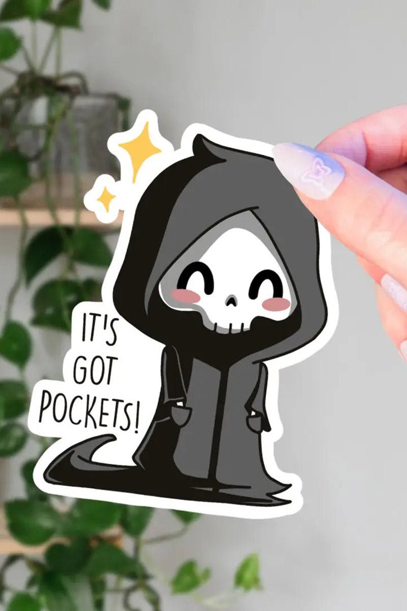 Happy Cause Pockets Grim Reaper Sticker - stationery - VampireFreaks - Living Noir