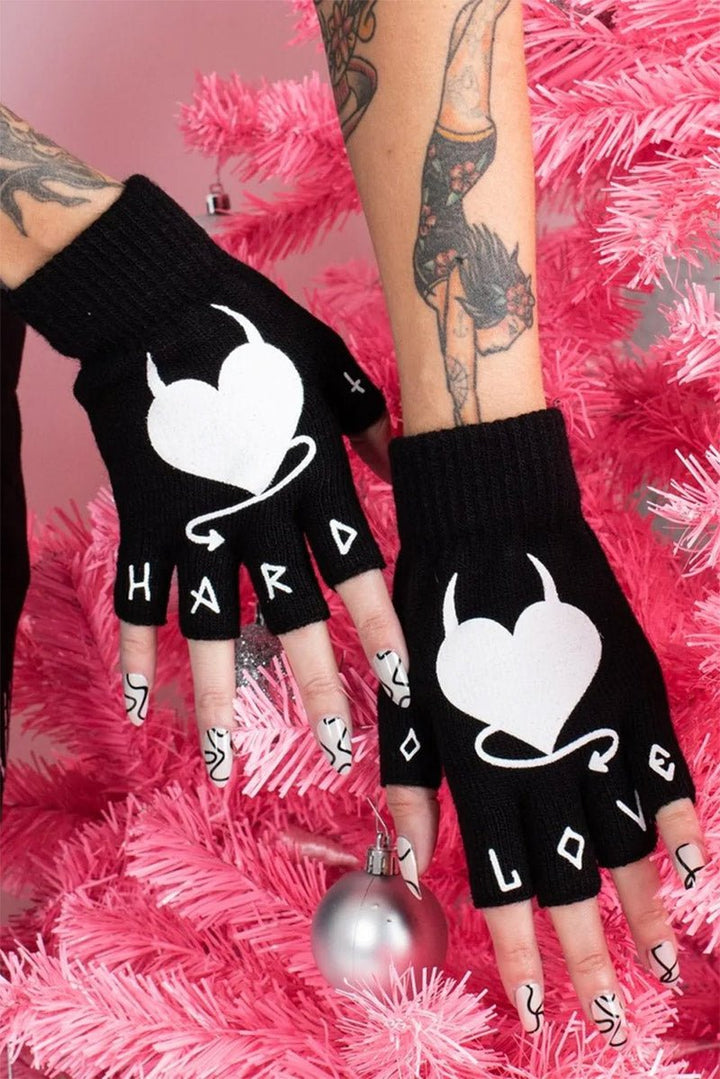 Hard Love Fingerless Knit Gloves - gloves & armwarmers - VampireFreaks - Too Fast