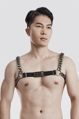 gothic silver mens chain chest harness