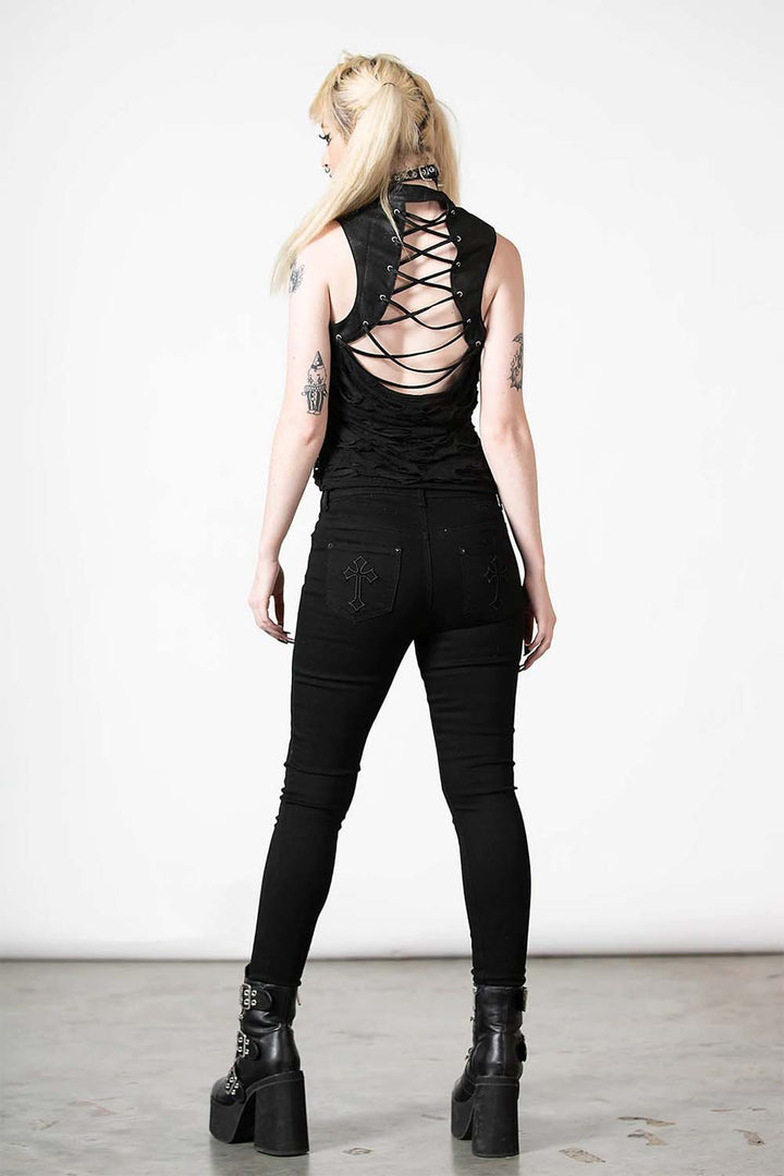 Hardy Lace - Up Vest Top - womens tops - VampireFreaks - Killstar