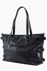 black punk rock studded large tote bag with o-rings