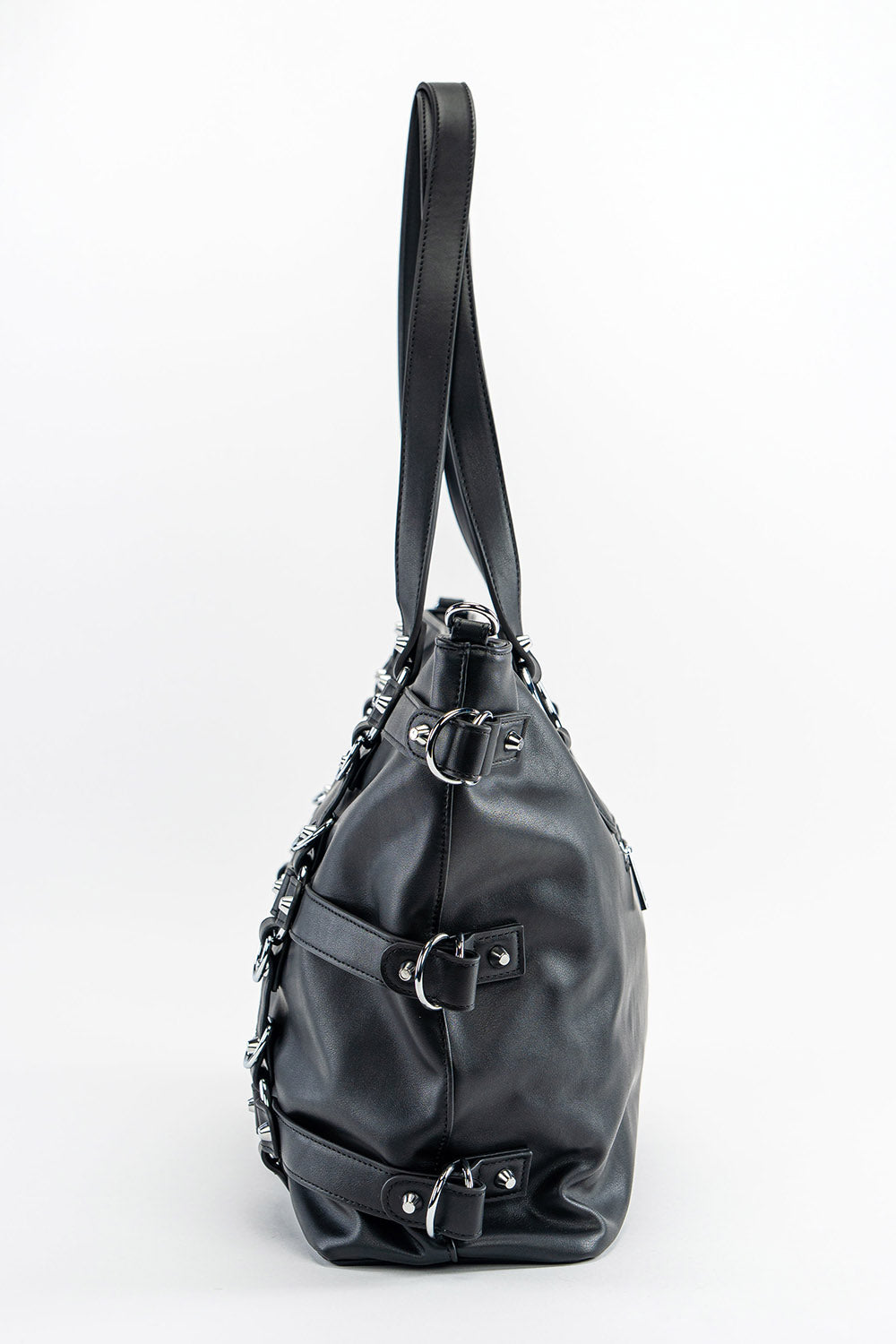 womens black punk rock studded large tote bag