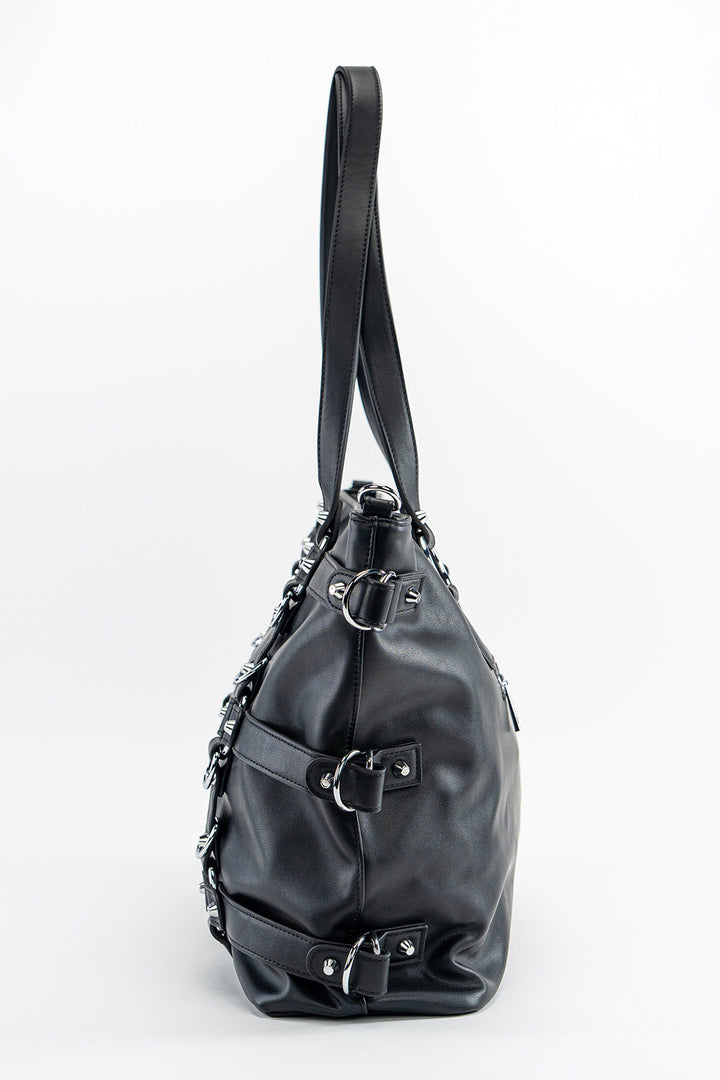 womens black punk rock studded large tote bag