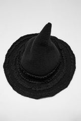 knitted black ruffled witch hat