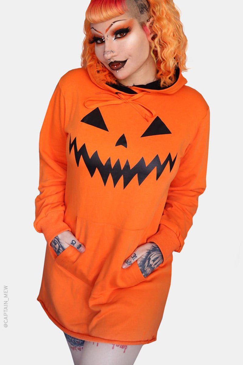 Haunted Hollows Oversized Hoodie Dress [ORANGE] - womens outerwear - VampireFreaks - Forest Ink