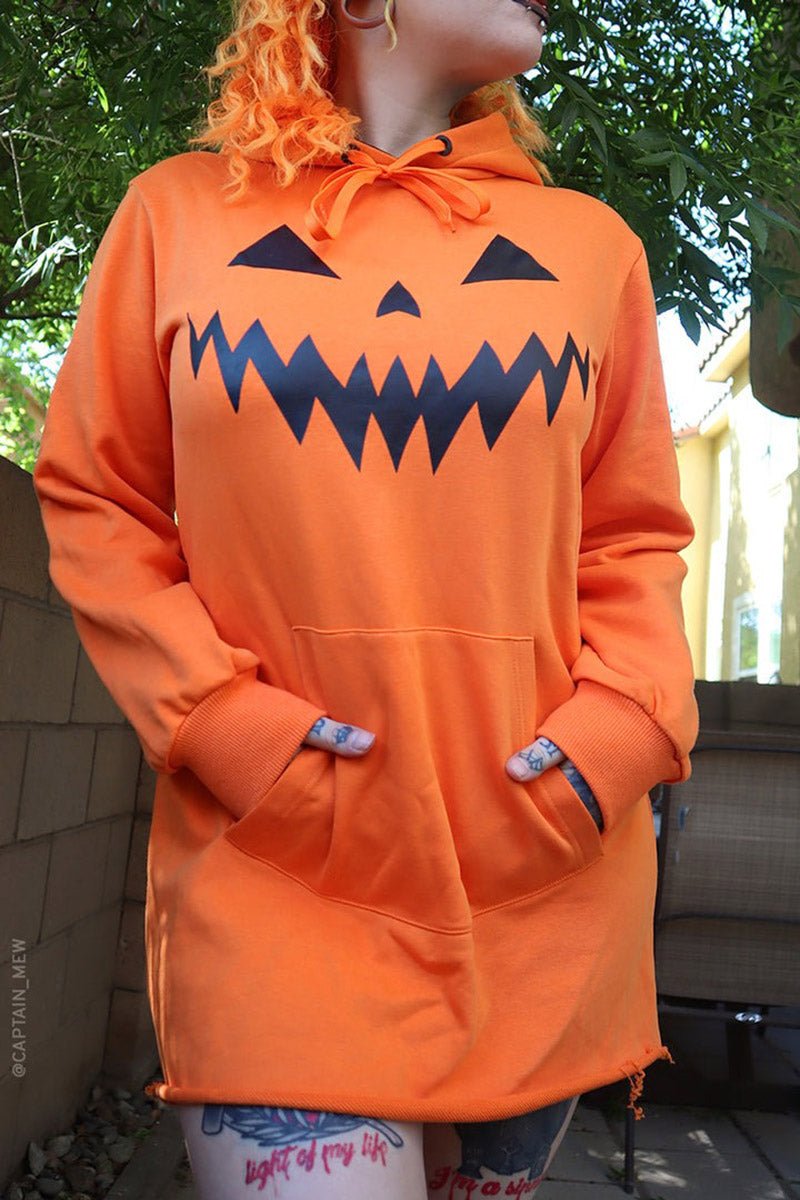 Haunted Hollows Oversized Hoodie Dress [ORANGE] - womens outerwear - VampireFreaks - Forest Ink