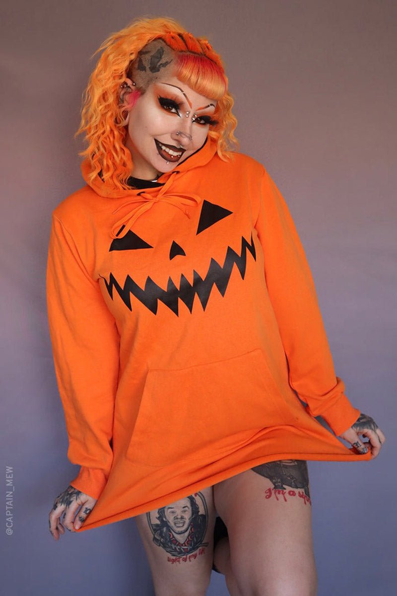 Haunted Hollows Oversized Hoodie Dress [ORANGE] - womens outerwear - VampireFreaks - Forest Ink