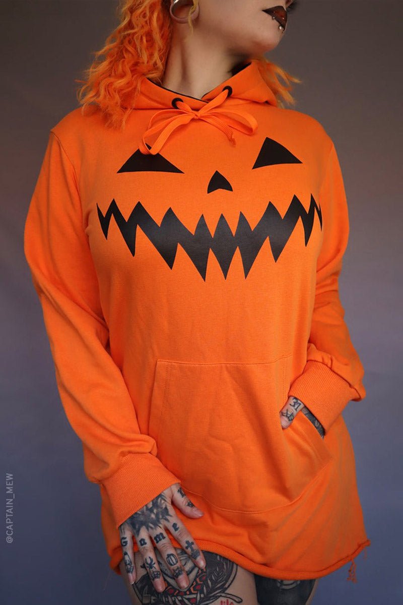 Haunted Hollows Oversized Hoodie Dress [ORANGE] - womens outerwear - VampireFreaks - Forest Ink