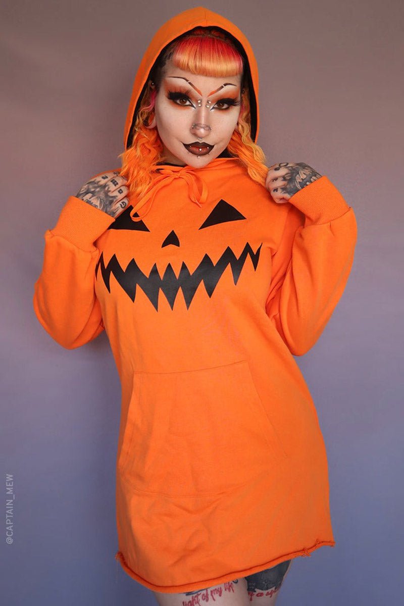 Haunted Hollows Oversized Hoodie Dress [ORANGE] - womens outerwear - VampireFreaks - Forest Ink