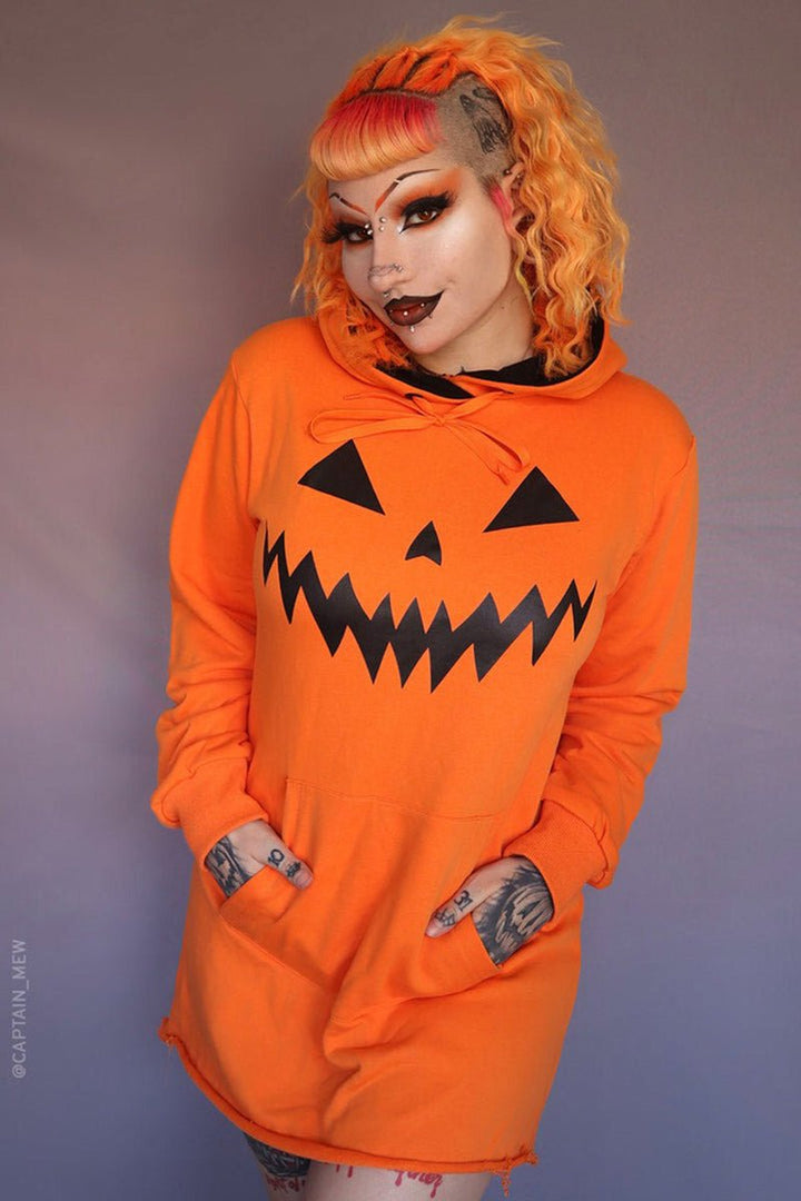 Haunted Hollows Oversized Hoodie Dress [ORANGE] - womens outerwear - VampireFreaks - Forest Ink