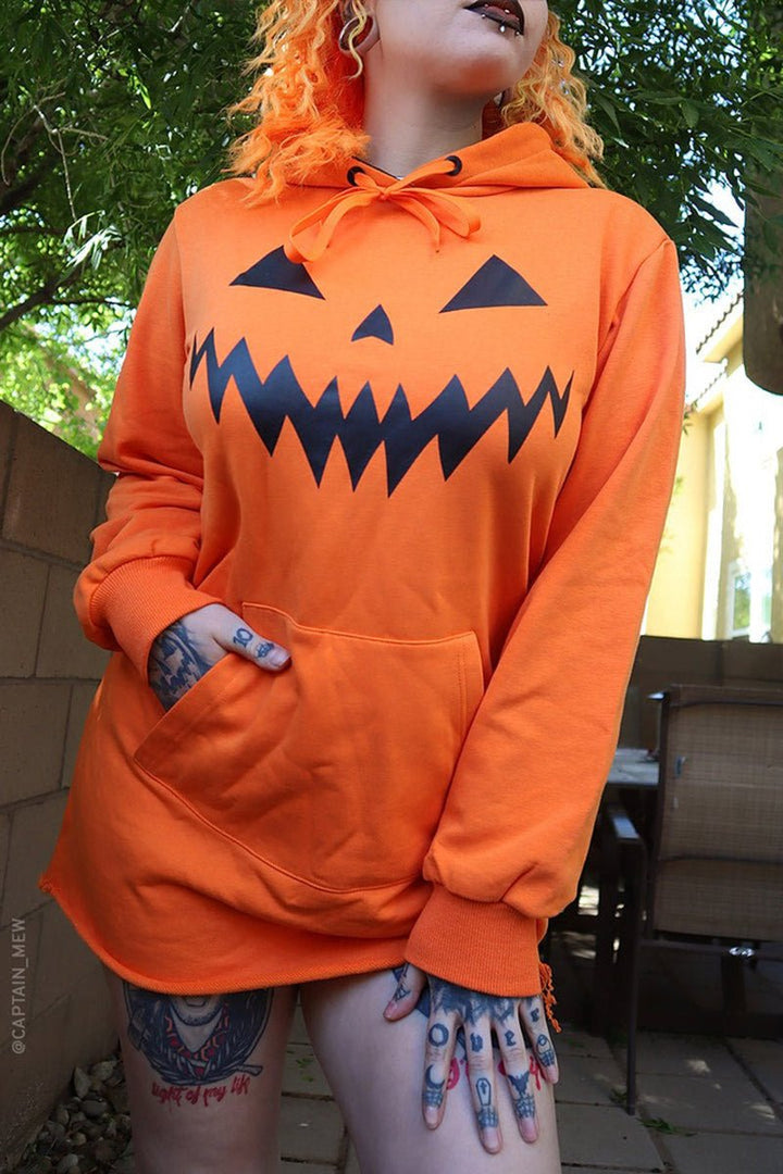 Haunted Hollows Oversized Hoodie Dress [ORANGE] - womens outerwear - VampireFreaks - Forest Ink