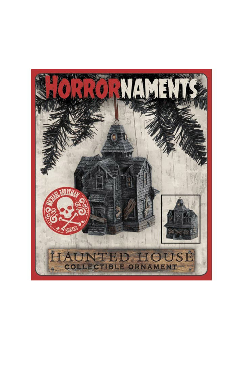 Decorative haunted house xmas ornament  box on a white background 