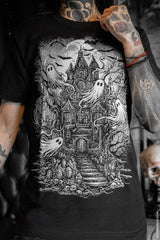 haunted house with ghosts graphic tshirt