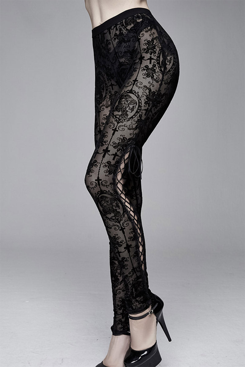 Haunted Mansion Hatchaway Lace Leggings - womens bottoms - VampireFreaks - Devil Fashion