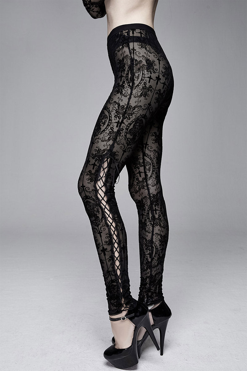 Haunted Mansion Hatchaway Lace Leggings - womens bottoms - VampireFreaks - Devil Fashion