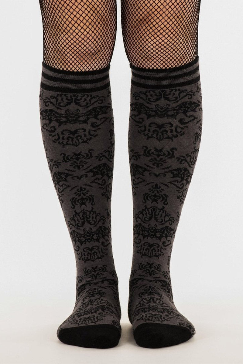 grey and black spooky bat socks by footclothes