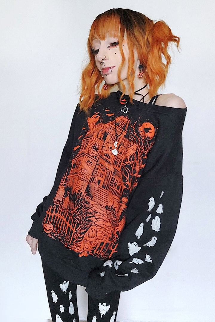 Haunted Mansion Sweatshirt [Pumpkin Orange] - mens outerwear - VampireFreaks - VampireFreaks