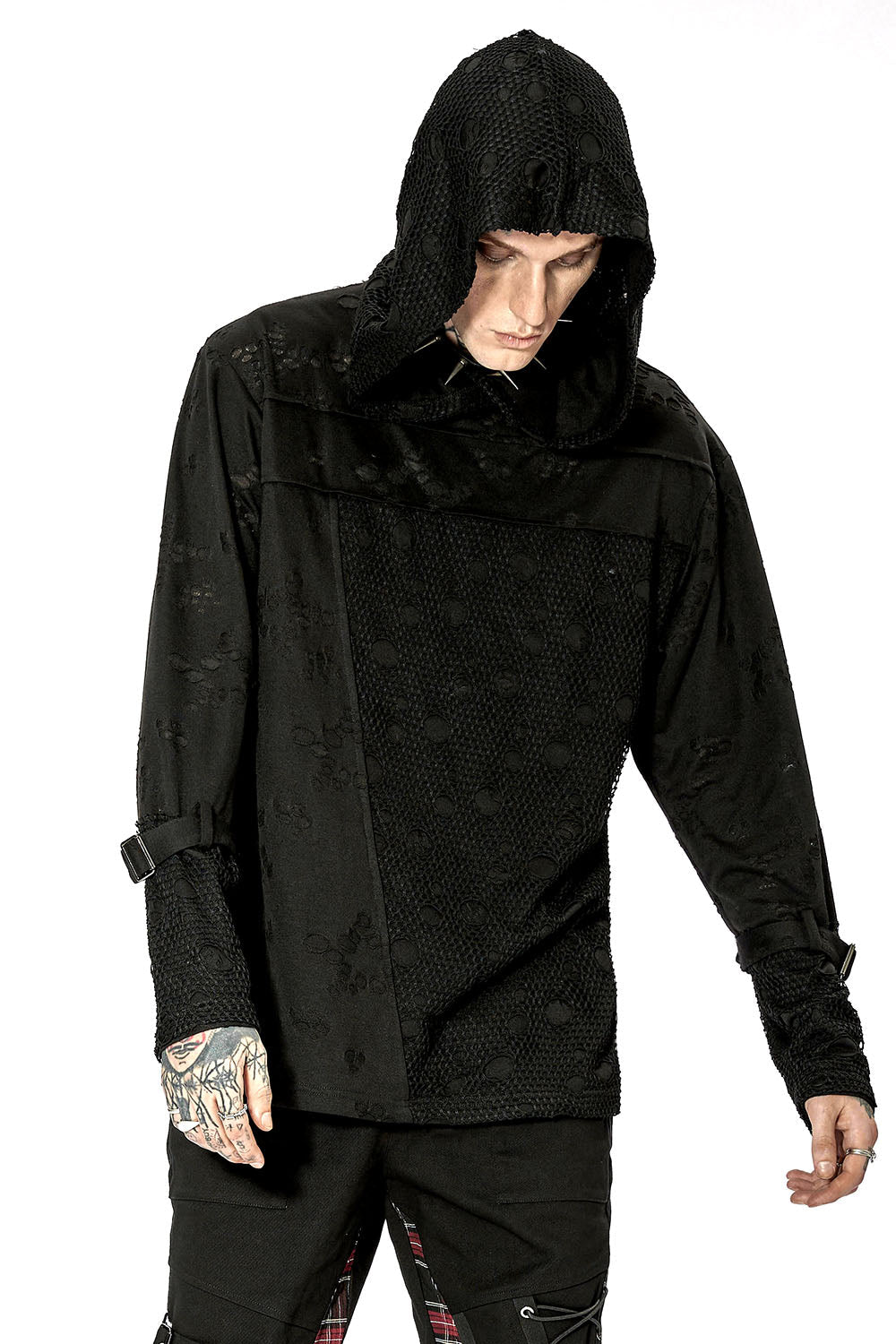 Haunter Distressed Hooded Top - mens tops - VampireFreaks - Punk Rave