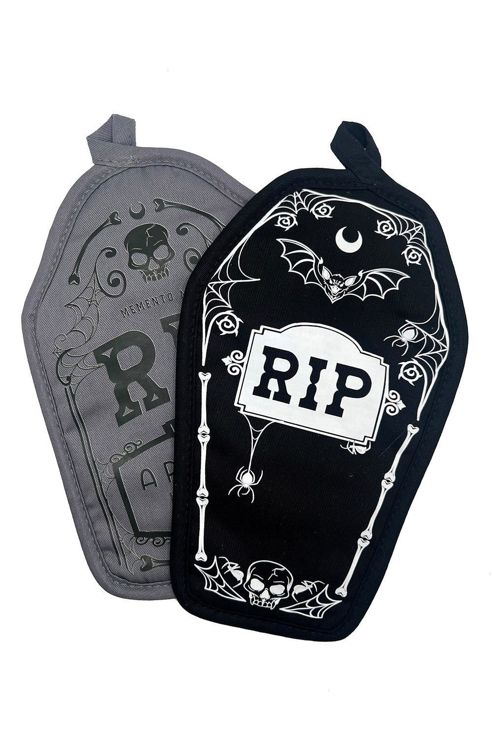 headstone and coffin shaped pot holder set