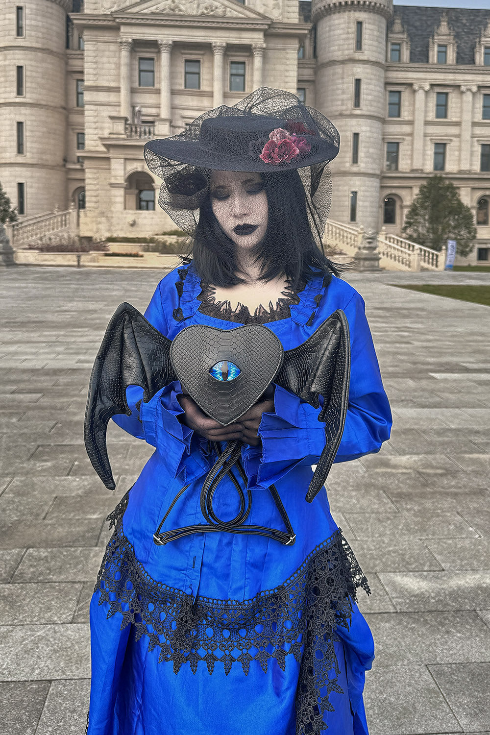 black Gothic monster eye heart shaped backpack