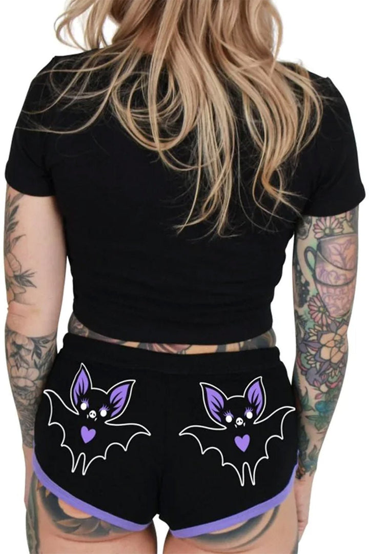 Heart Bat Purple Trim Short Shorts - womens bottoms - VampireFreaks - Too Fast