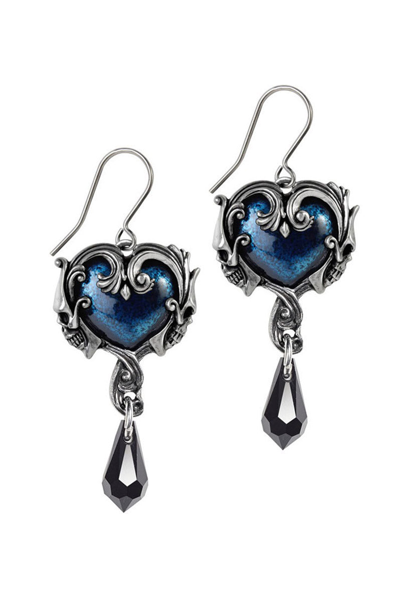 dark blue heart skull earrings