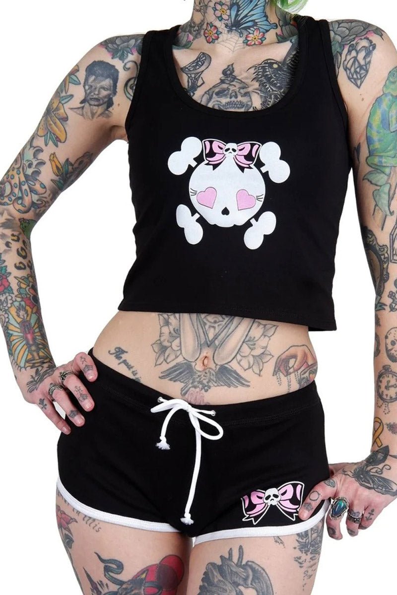 Heart Eye Skull With Bows Shorts - womens bottoms - VampireFreaks - Too Fast