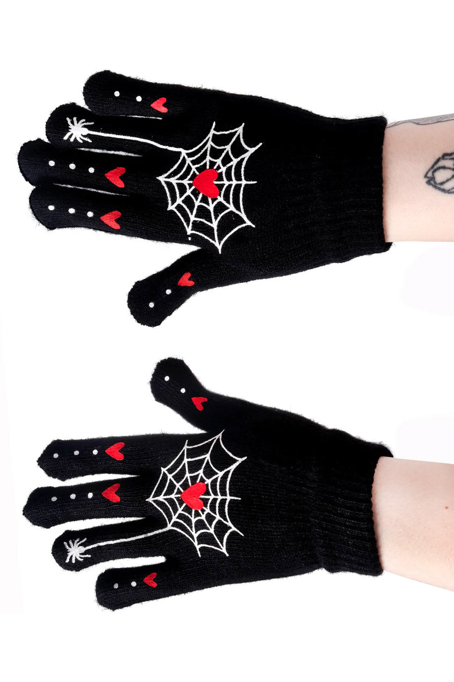 Heart Webs Finger Tattoo Winter Knit Gloves - gloves & armwarmers - VampireFreaks - Too Fast