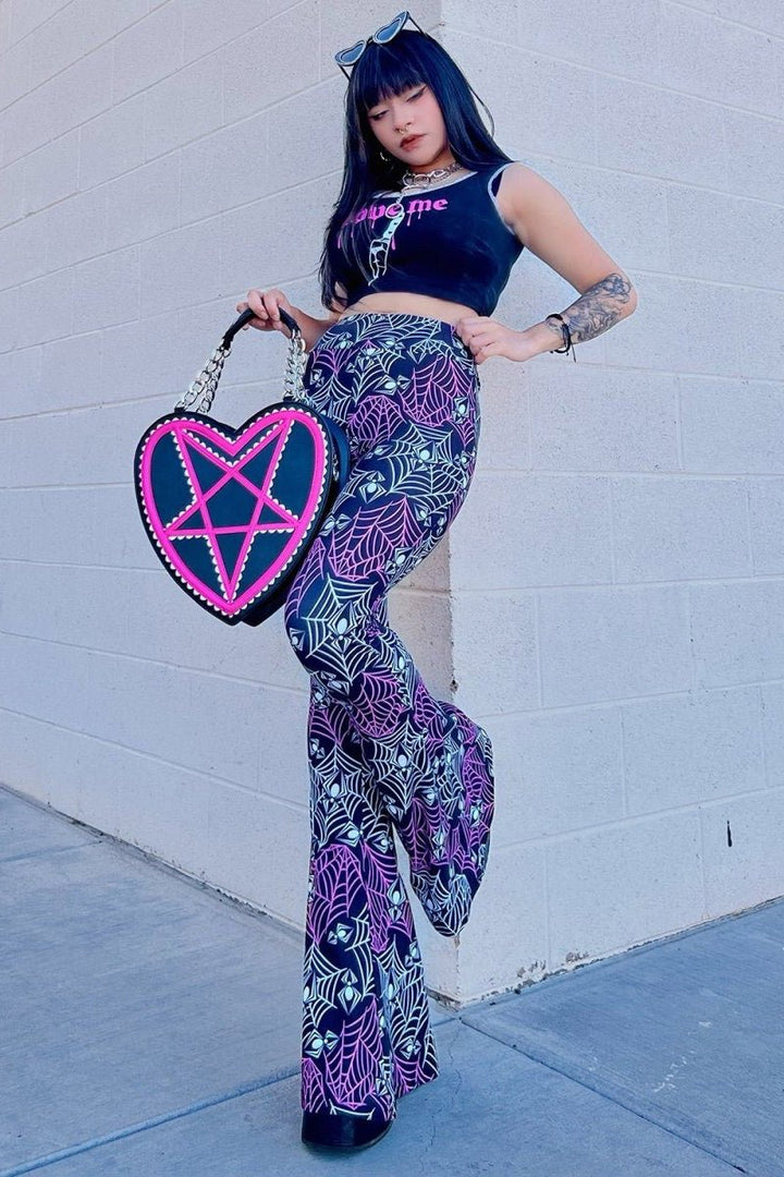 Heart Webs Spiders Hellz Bellz Bell Bottoms - womens bottoms - VampireFreaks - Too Fast