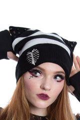 Heartless Kitty Beanie Hat [Black/White] - hats & scarves & headwear - VampireFreaks - Poizen Industries