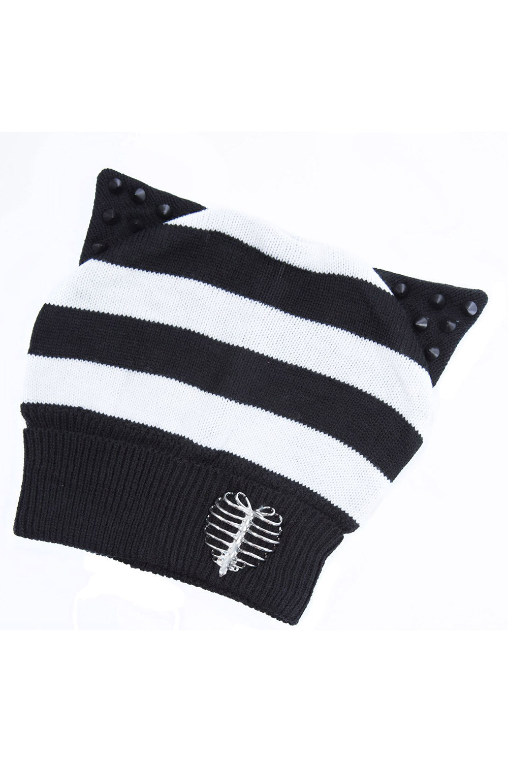 Heartless Kitty Beanie Hat [Black/White] - hats & scarves & headwear - VampireFreaks - Poizen Industries