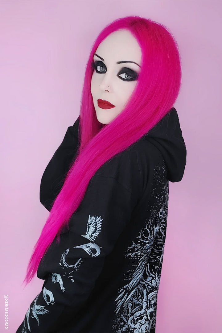 gothic raven skull sleeve hoodie