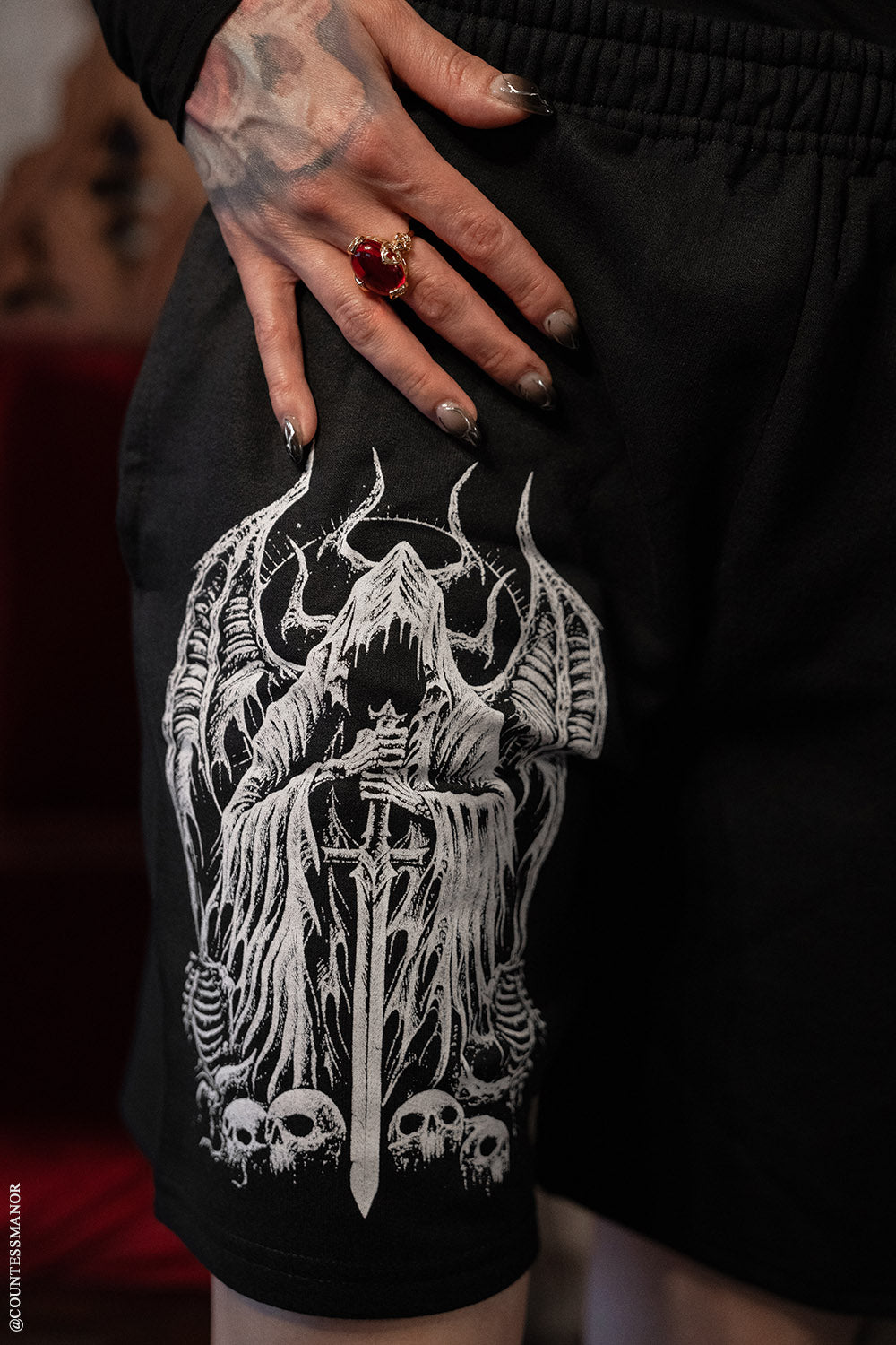 heavy metal grim reaper jersey shorts