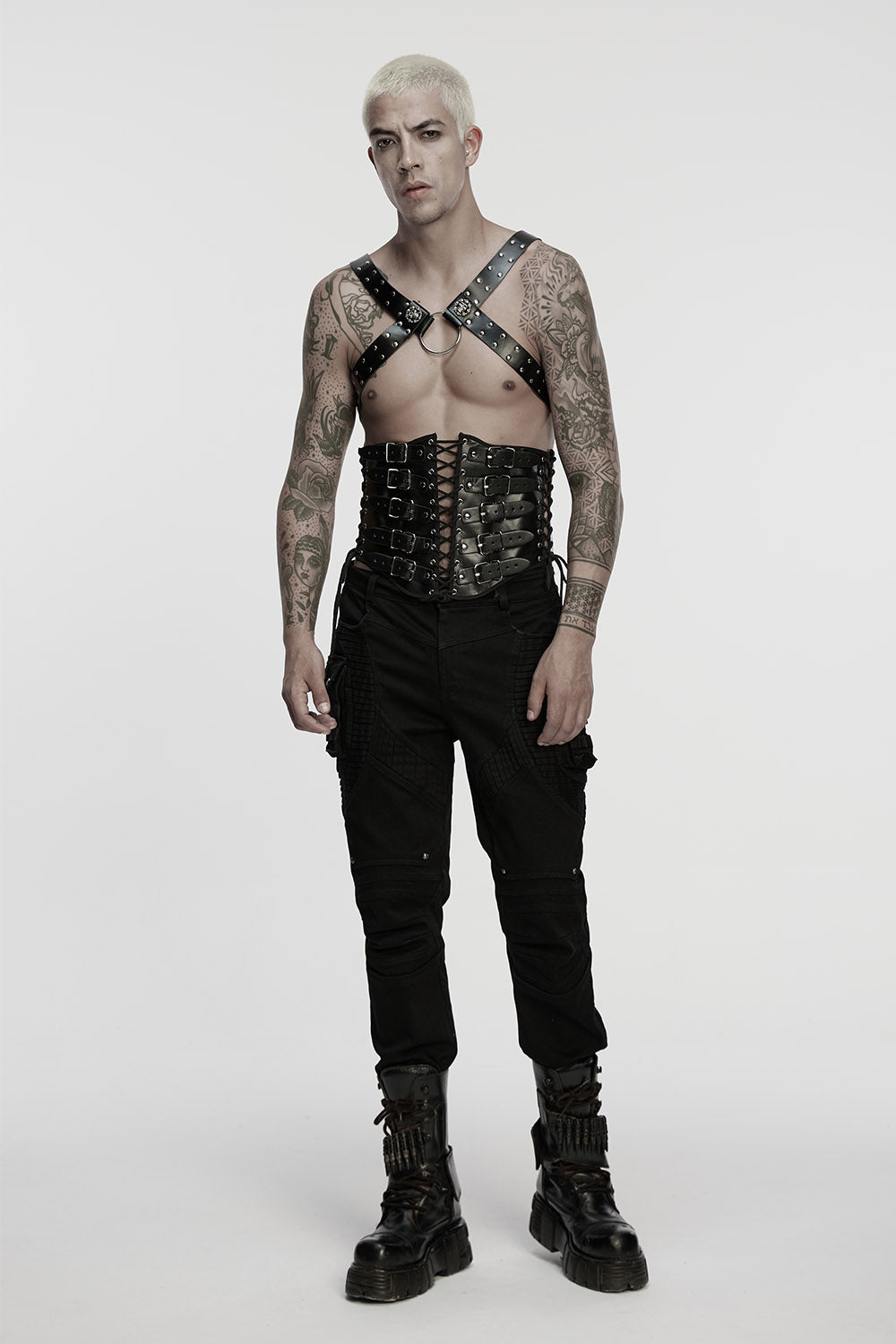 mens vegan leather o-ring gothic harness