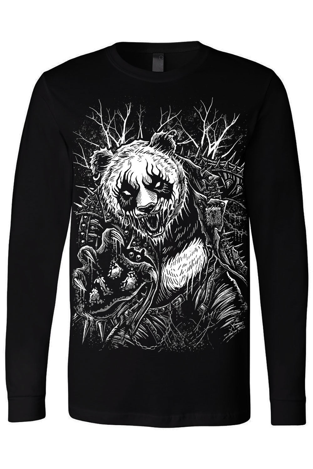 long sleeve cotton heavy metal panda bear tshirt