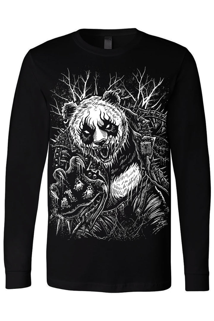 long sleeve cotton heavy metal panda bear tshirt
