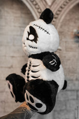 embroidered skeleton stitched heavy metal panda plushie
