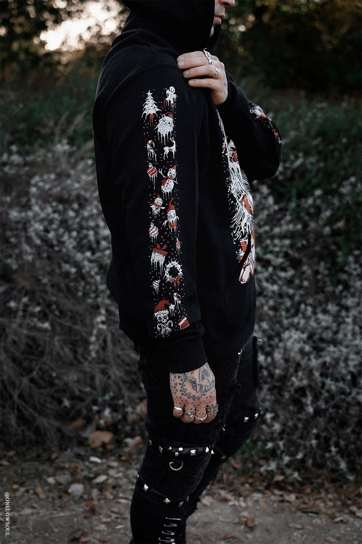 horror gothic santa claus hoodie with spooky xmas sleeves