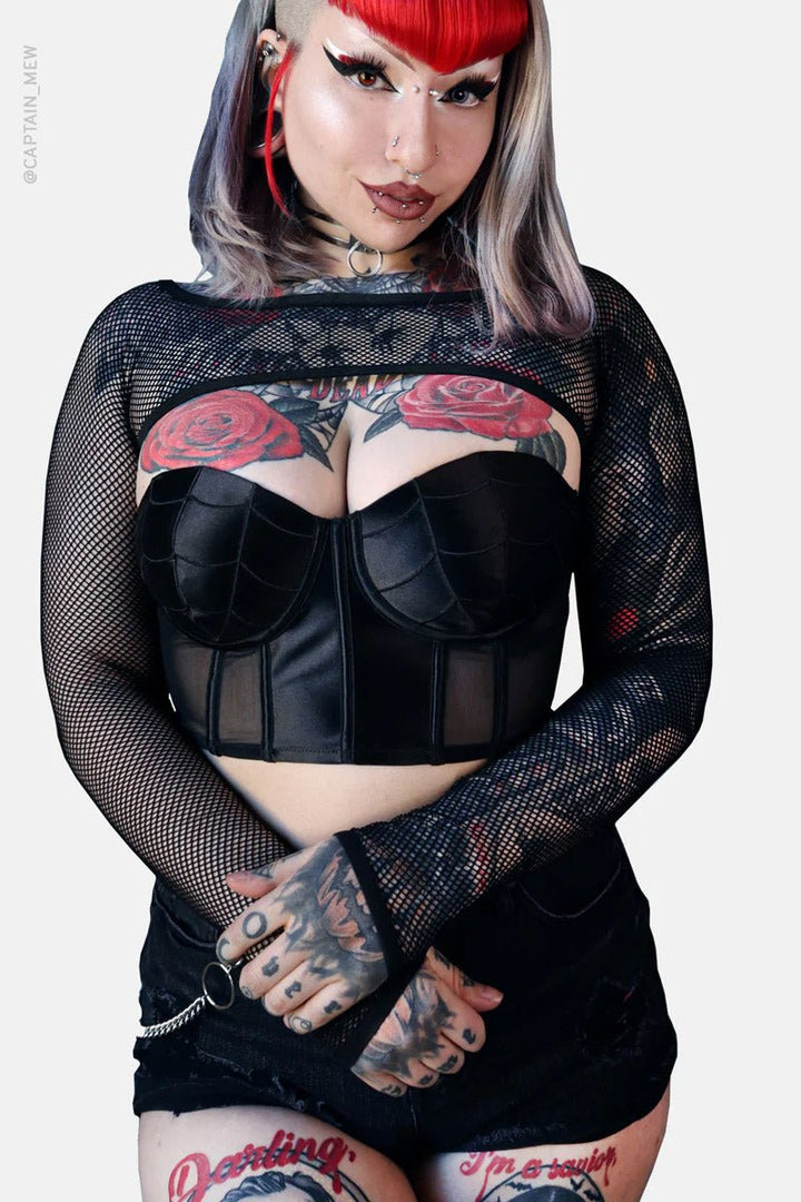 Helena Fishnet Super Crop Top - womens tops - VampireFreaks - Forest Ink