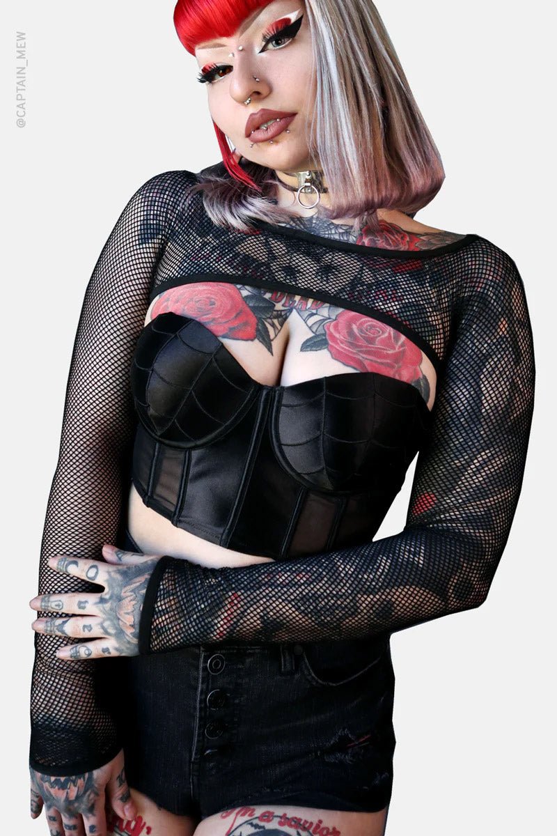 Helena Fishnet Super Crop Top - womens tops - VampireFreaks - Forest Ink