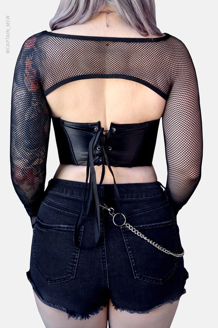 Helena Fishnet Super Crop Top - womens tops - VampireFreaks - Forest Ink