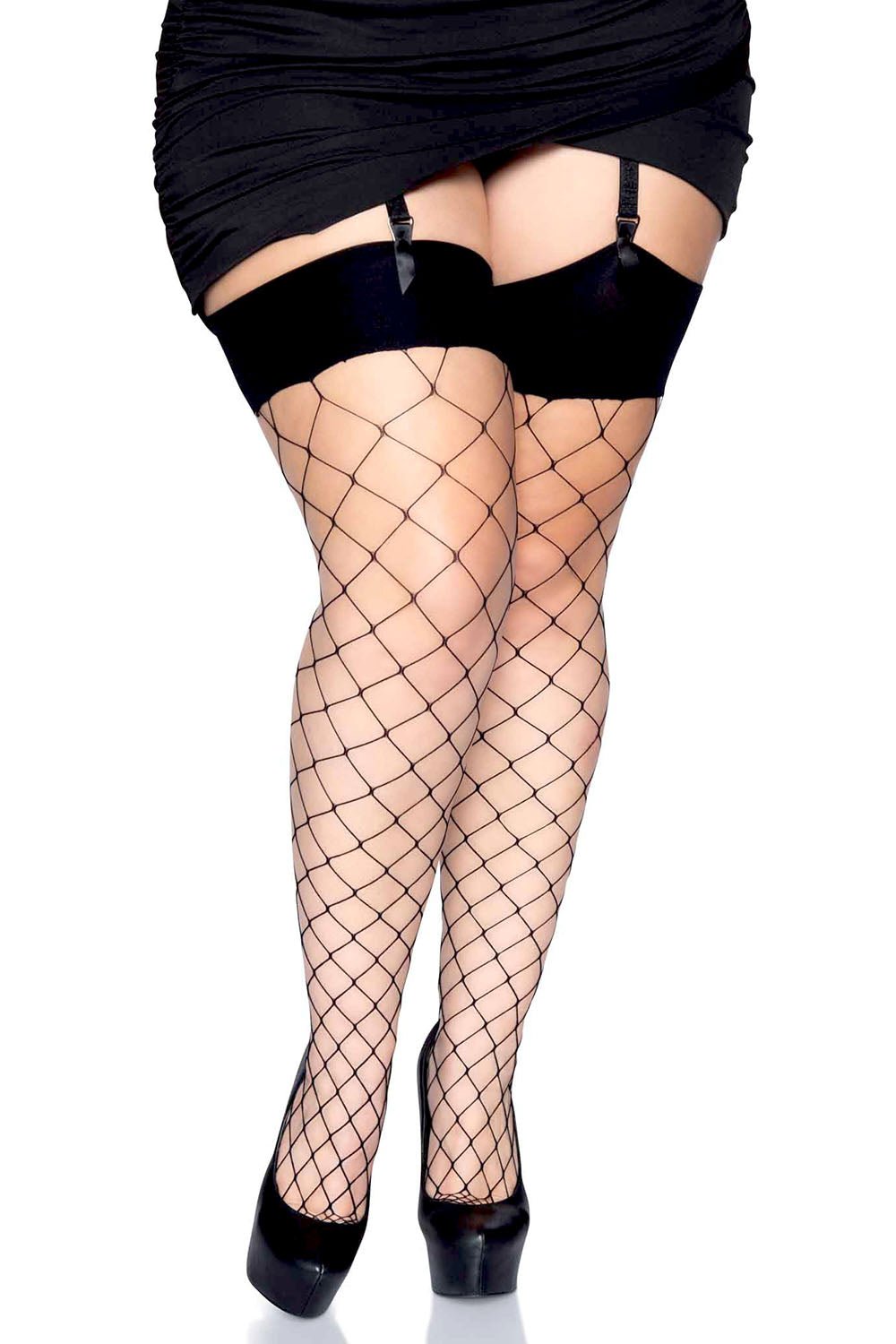 Hell Cat Fishnet Thigh Highs [PLUS SIZE] - socks & stockings - VampireFreaks - Leg Avenue