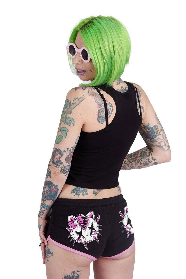 Hello Creepy Kitty Black & Pink Short Shorts - womens bottoms - VampireFreaks - Too Fast