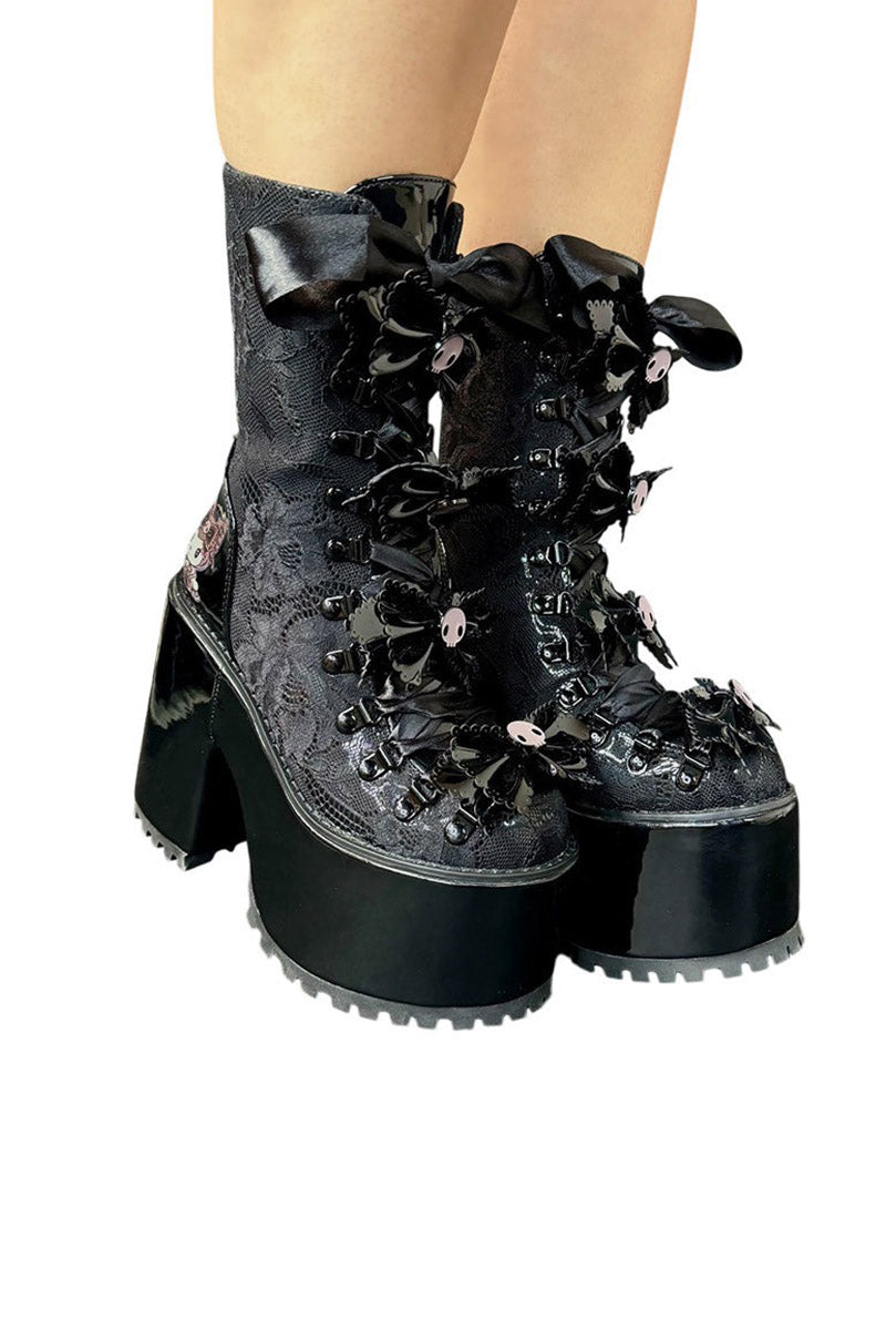 womens black lace platforms 